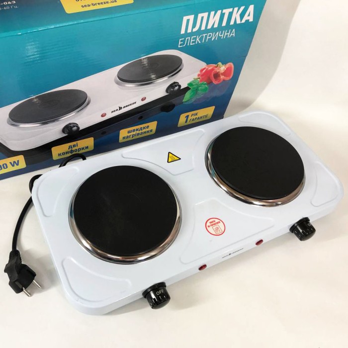 Плита переносна для дому Sea Breeze SB-063 2000 Вт, Плитка LX-199 двоконфорочна електрична