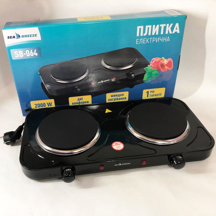 Плитка двоконфорочна електрична Sea Breeze SB-064 2000 Вт, Плита OP-895 настільна емальована