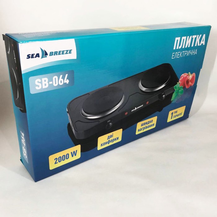 Плитка двоконфорочна електрична Sea Breeze SB-064 2000 Вт, Плита OP-895 настільна емальована