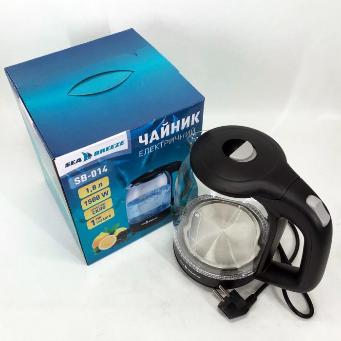 Електрочайник для чаю і води SeaBreeze SB-014 1.8 л 1800 Вт, Тихий чайник з підсвічуванням QL-76