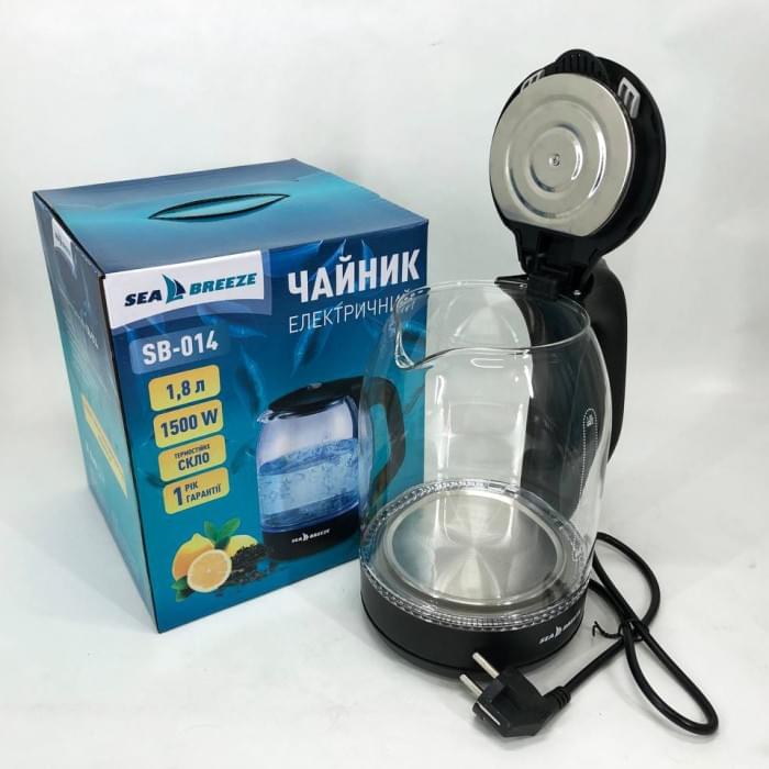 Скляні електричні чайники з підсвічуванням SeaBreeze SB-014 1.8 л 1800 Вт, UR-703 Чайник дисковий