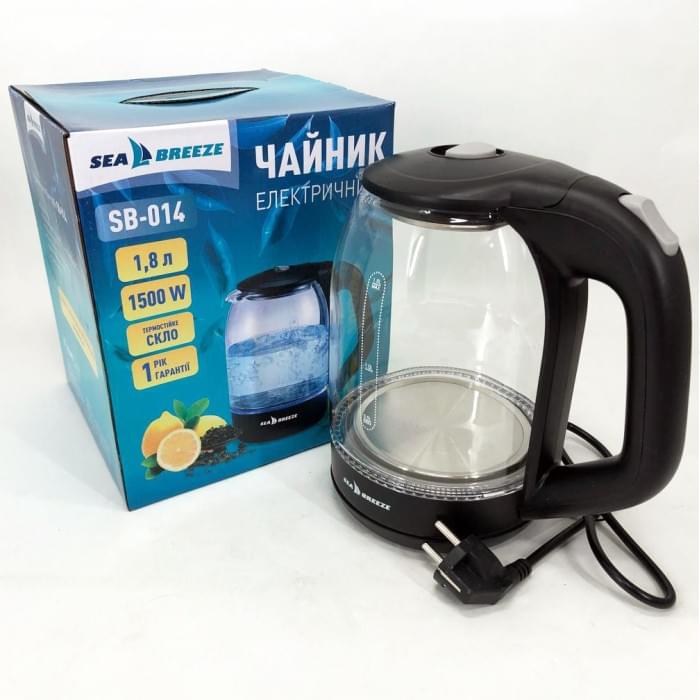 Скляні електричні чайники з підсвічуванням SeaBreeze SB-014 1.8 л 1800 Вт, UR-703 Чайник дисковий