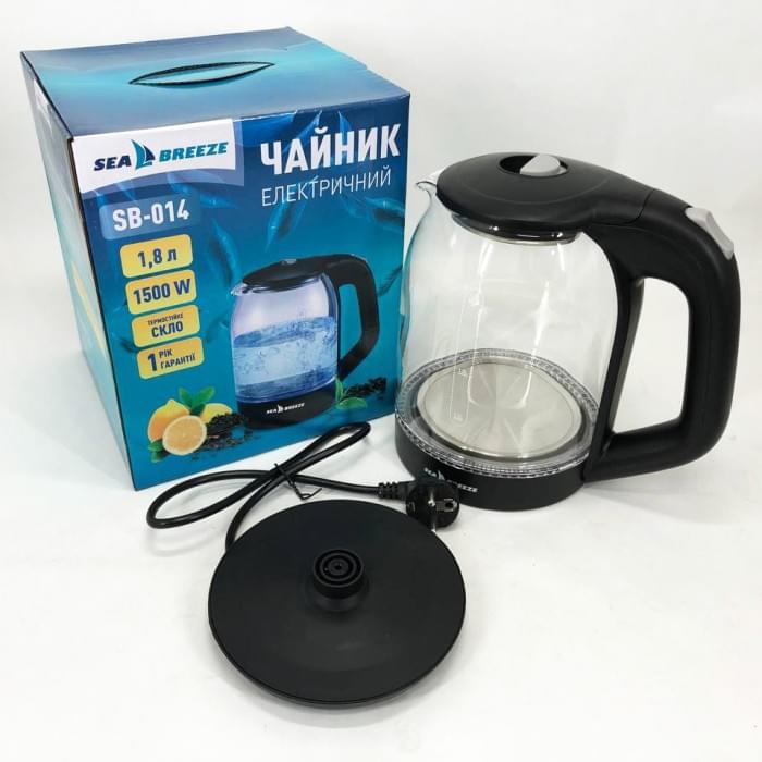 Скляні електричні чайники з підсвічуванням SeaBreeze SB-014 1.8 л 1800 Вт, UR-703 Чайник дисковий