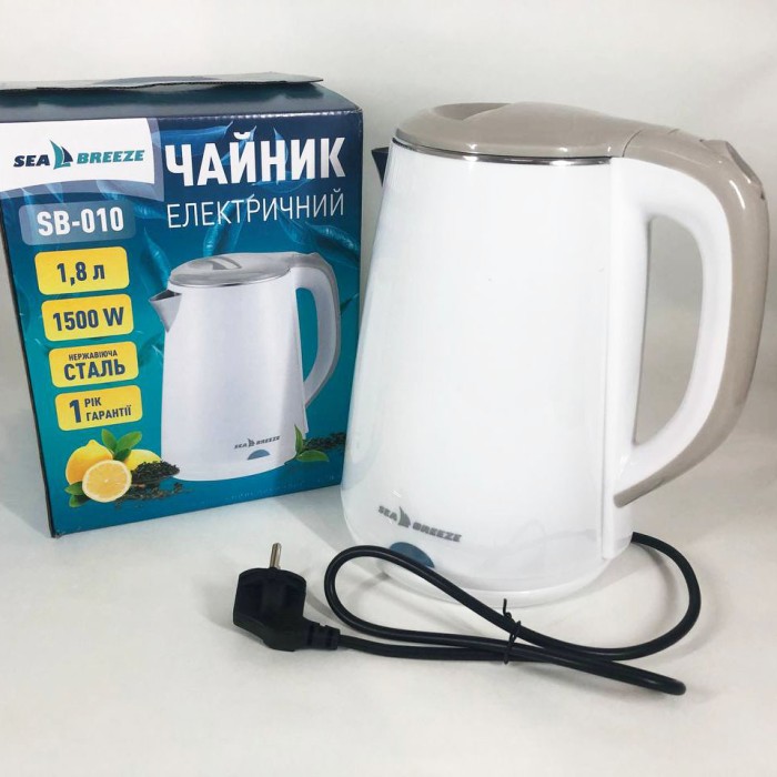 Електричний безшумний чайник з автоматичним відключенням SeaBreeze SB-010 2000Вт 1.8л, Тихий чайник QE-76