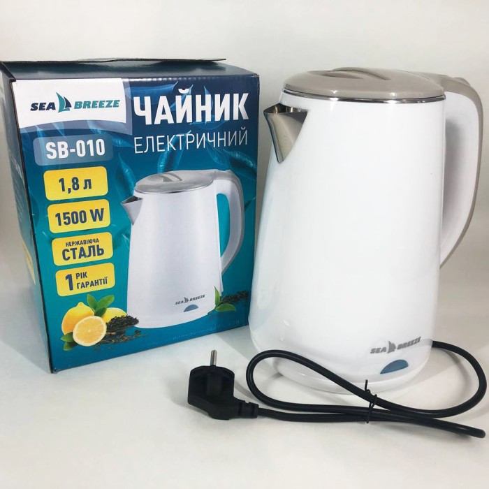 Електричний безшумний чайник з автоматичним відключенням SeaBreeze SB-010 2000Вт 1.8л, Тихий чайник QE-76