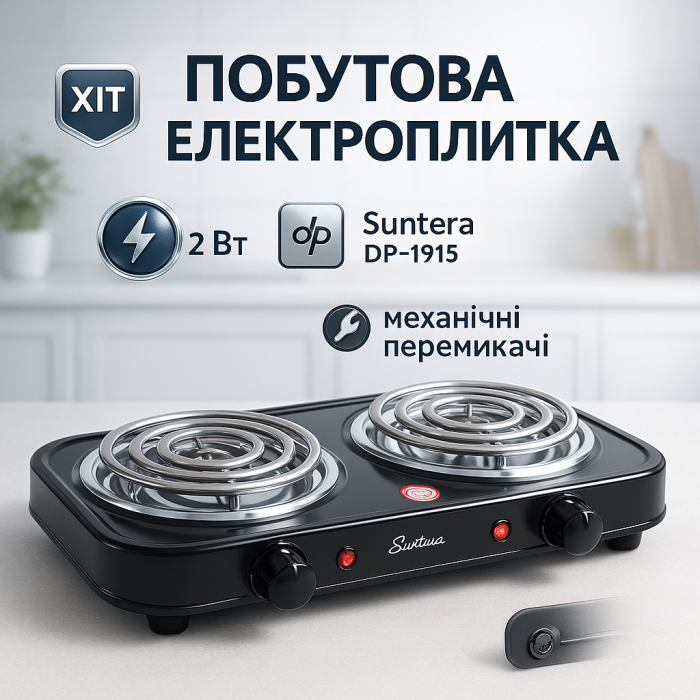 Електрична плита для приготування їжі Suntera, Плита для приготування страв побутова переносна NL-27