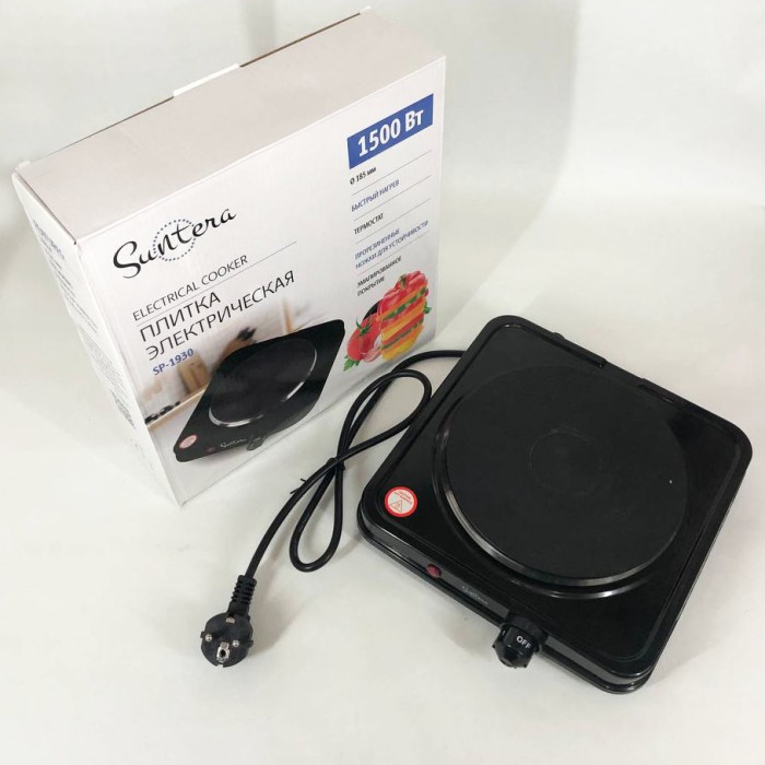 Якісна настільна електроплита Suntera SP-1930 черная, Електроплита на 1 конфорку, Надійна кухонна плита BT-35