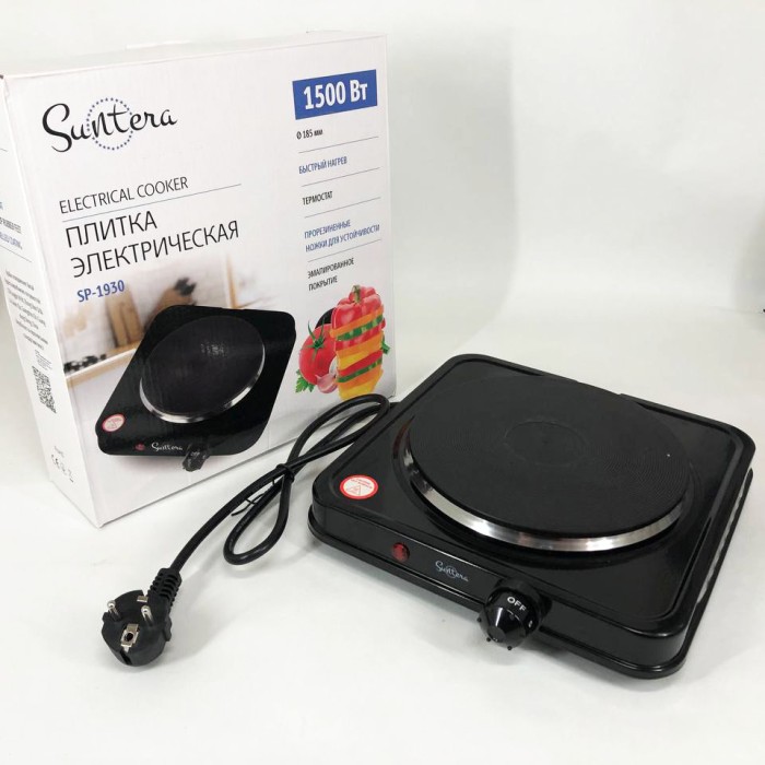 Якісна настільна електроплита Suntera SP-1930 черная, Електроплита на 1 конфорку, Надійна кухонна плита BT-35