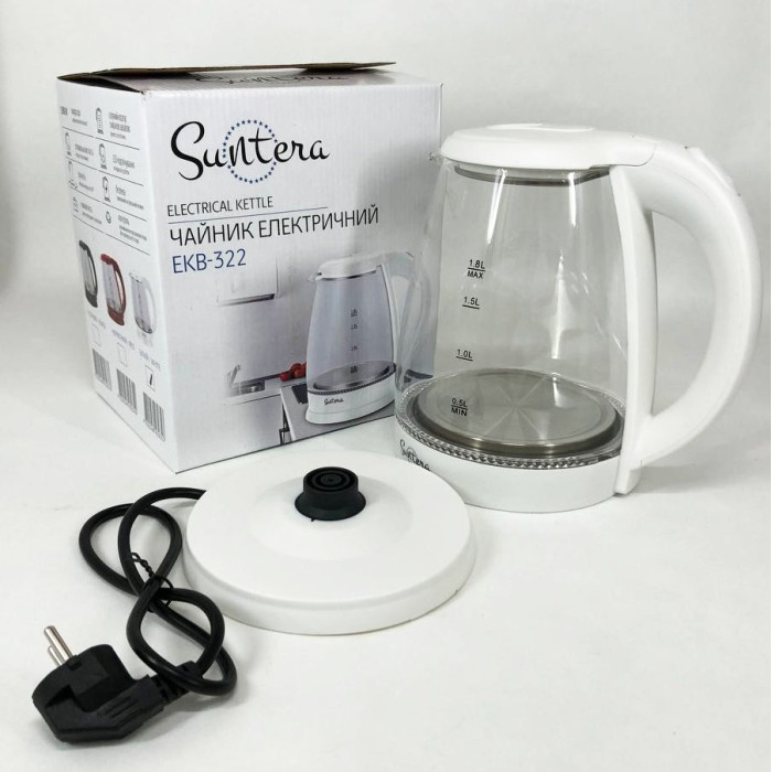 Якісний потужний електричний чайник Suntera, Скляні електричні чайники з підсвічуванням DE-88