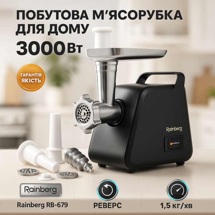 М'ясорубка для овочів і фруктів Rainberg RB-679 3000Вт М'ясорубка для подрібнення 'яса і риби OS-28