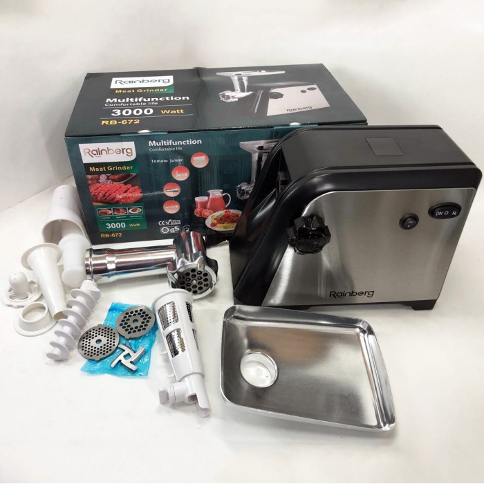 М'ясорубки з соковижималкою і шинковкою Rainberg RB-672 3000W М'ясорубка з функцією подрібнення 'яса DO-56