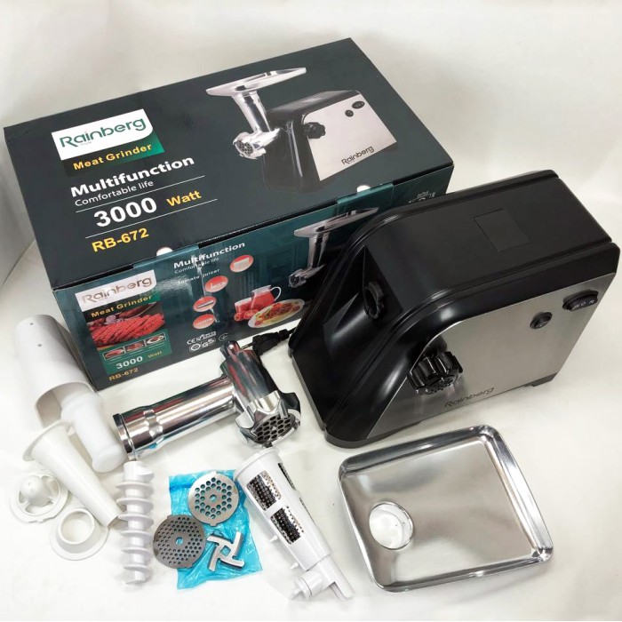 М'ясорубки з соковижималкою і шинковкою Rainberg RB-672 3000W М'ясорубка з функцією подрібнення 'яса DO-56