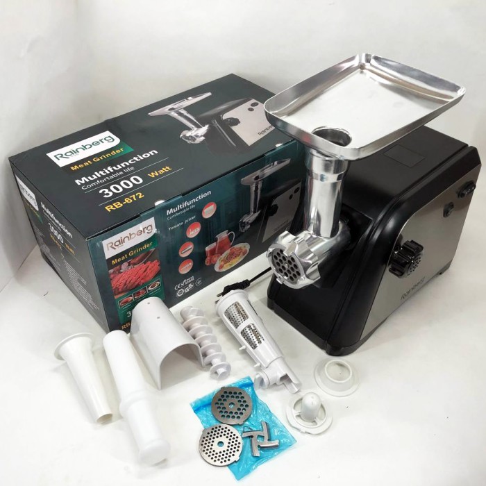 М'ясорубки з соковижималкою і шинковкою Rainberg RB-672 3000W М'ясорубка з функцією подрібнення 'яса DO-56