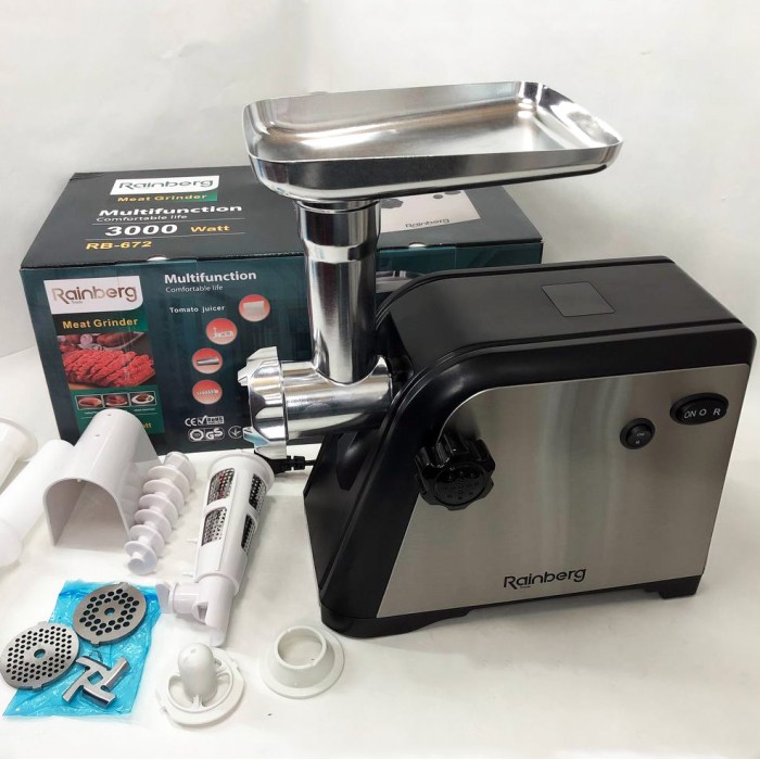 Електром'ясорубка побутова з насадкою для кебабу Rainberg, М'ясорубка для м'ясних виробів KE-36
