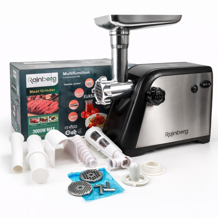 Електром'ясорубка побутова з насадкою для кебабу Rainberg, М'ясорубка для м'ясних виробів KE-36