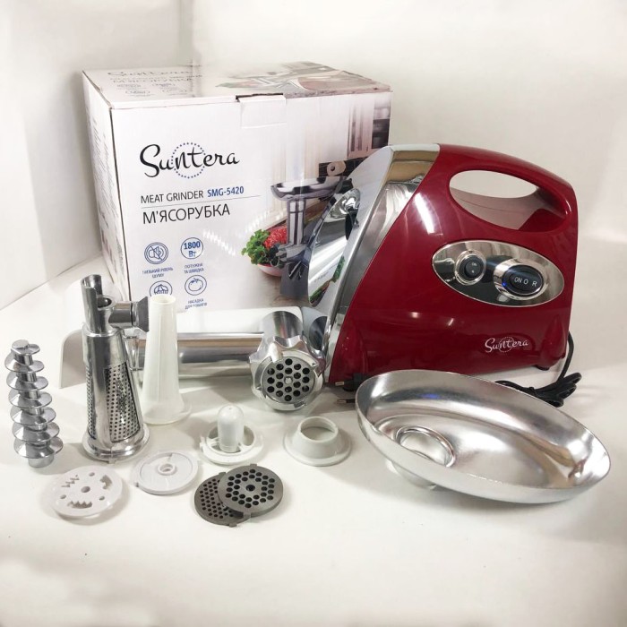 М'ясорубки з соковижималкою і шинковкою SMG-5420R 1800 Вт, Електрична м'ясорубка з дисковою насадкою TX-15