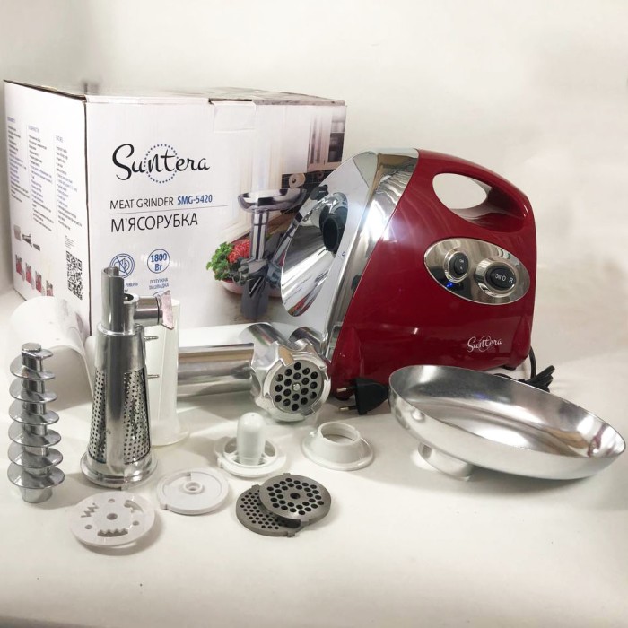 М'ясорубки з соковижималкою і шинковкою SMG-5420R 1800 Вт, Електрична м'ясорубка з дисковою насадкою TX-15