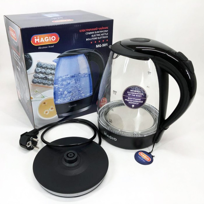 Вишуканий електрочайник MAGIO MG-501 1.7 л 1800 Вт, Гарний електрочайник, Чайник скляний електричний ZK-46