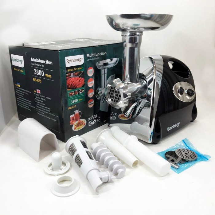 Потужна якісна електро м'ясорубка Rainberg RB-675 3800 Вт, М'ясорубка електрична з чашею JC-95