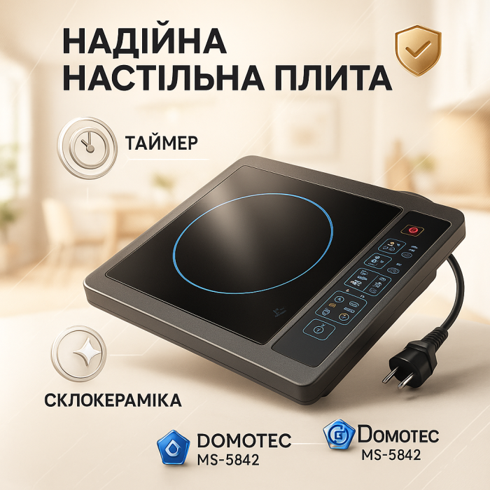Маленька електроплита настільна Domotec MS-5842 2000 Вт, Плита побутова портативна AN-65