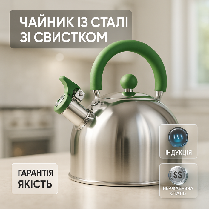 Чайник на плиту зі свистком нержавіюча сталь Unique UN-5302 2.5 л, Звичайний чайник на газову плиту LT-32