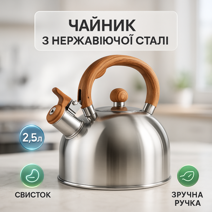 Чайник Unique зі свистком UN-5302 2,5л, Чайник для газ плити, Чайник газовий Гарний Brown