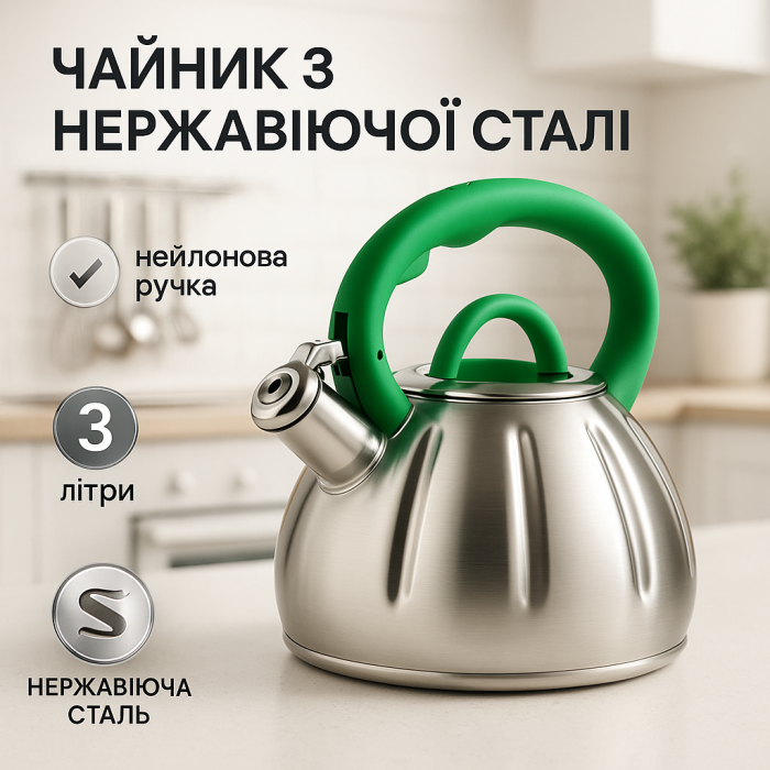 Стильний чайник з нержавіючої сталі зі свистком, Якісний чайник для газової плити KE-81