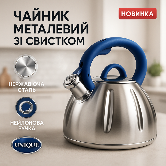 Чайник нержавіюча сталь зі свистком побутовий, Чайник з нержавіючої сталі з пищалкою IC-12