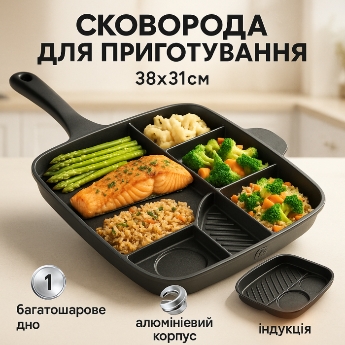 Сковорода з гранітним покриттям 5в1 UNIQUE UN-4021 38*31см антипригарна