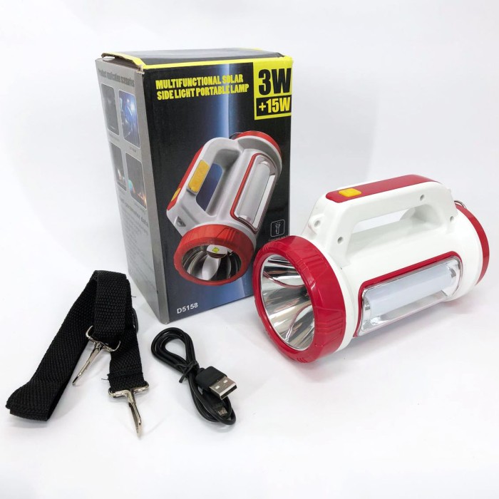 Ліхтар кемпінговий з сонячною панеллю 5158-LED-COB power bank, кемпінговий ліхтар-лампа. Колір: червоний