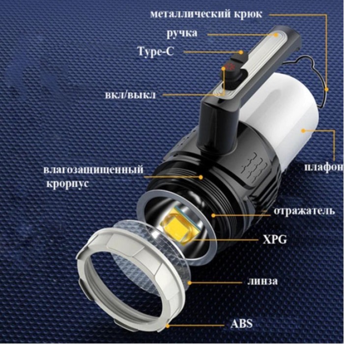 Акумуляторний ліхтар - лампа CH-22031 водонепроникний (USB-Type C) з гачком, кемпінговий ліхтар-лампа
