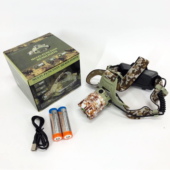 Ліхтар налобний 2130-T6 Military, акумуляторний 18650х2, zoom, зарядка micro USB, Головний ліхтарик