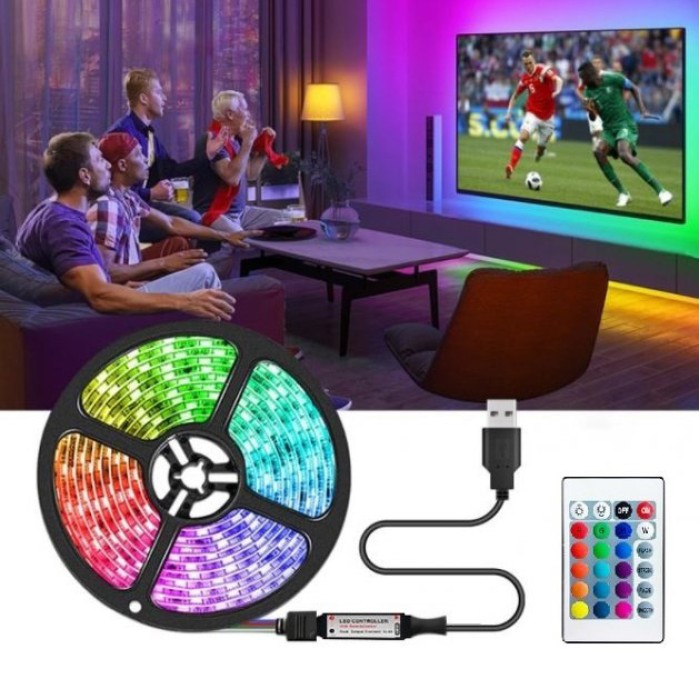 Світлодіодна стрічка SMD 5050 RGB LED 2м IP65 з пультом та блоком живлення USB, 2м, Стрічка світлодіодна 5050