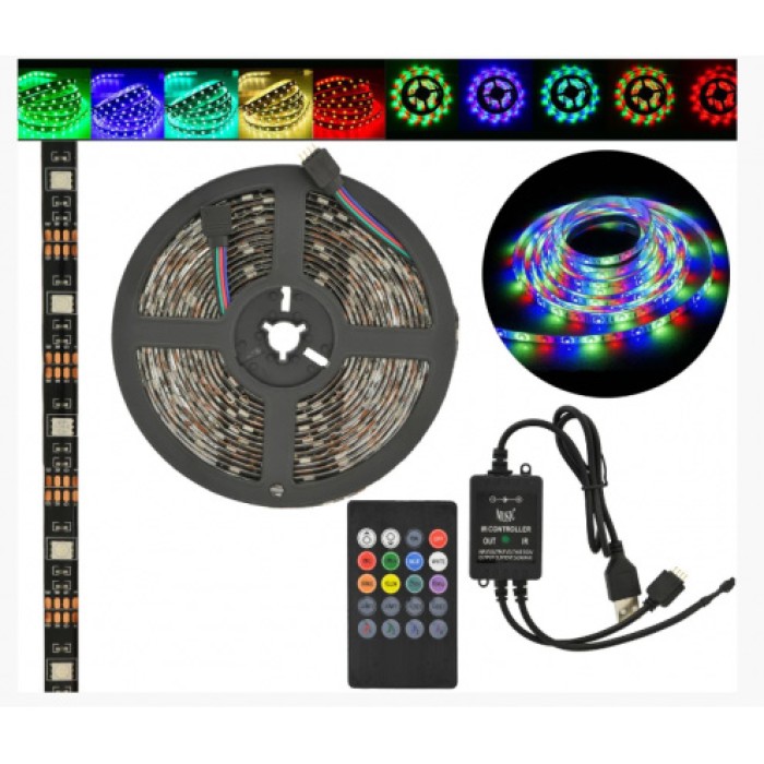 Світлодіодна стрічка SMD 5050 RGB LED 2м IP65 з пультом та блоком живлення USB, 2м, Стрічка світлодіодна 5050