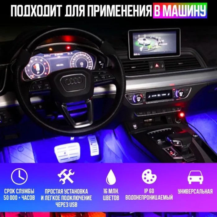 Світлодіодна стрічка SMD 5050 RGB LED 2м IP65 з пультом та блоком живлення USB, 2м, Стрічка світлодіодна 5050