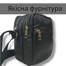 Якісна чоловіча сумка - месенджер з натуральної шкіри на 4 кишені зі срібною блискавкою