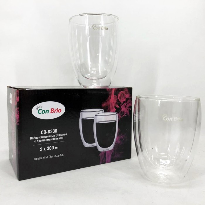 Прозорі склянки з подвійним дном Con Brio CB-8330-2 300 мл 2 шт, Склянки і чашки з подвійним дном OE-25