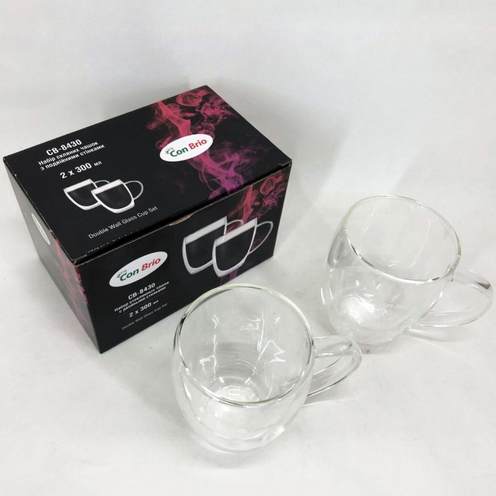 Подвійні скляні чайні чашки, Набір склянок з подвійним склом 2 шт, Склянки і чашки з подвійним дном SB-94
