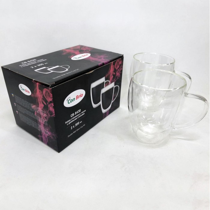 Подвійні скляні чайні чашки, Набір склянок з подвійним склом 2 шт, Склянки і чашки з подвійним дном SB-94