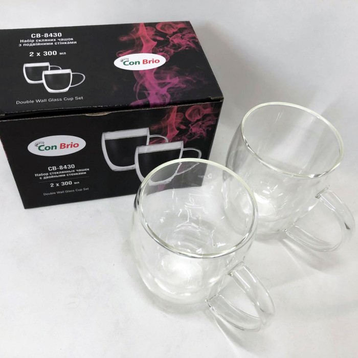 Прозорі чашки з подвійними стінками, Набір чашок з подвійними стінками 2 шт Дві чашки подвійним дном JU-90