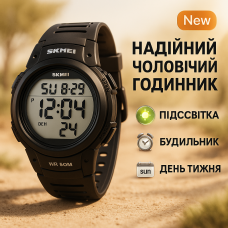 Практичний чоловічий годинник SKMEI 1068BK, Спортивний міцний годинник Спецназ WY-37