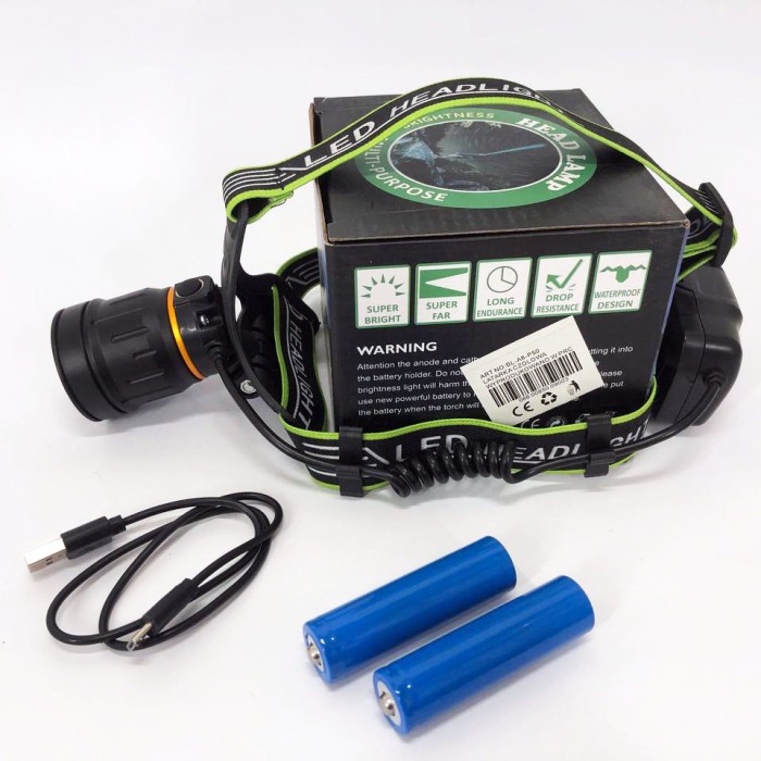 Ліхтар налобний BL-A8-P50, 2 акумулятори 18650, zoom, ЗУ microUSB, ліхтарик на голову із зарядкою