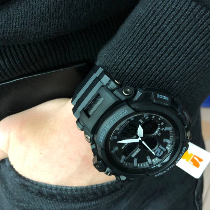 Годинник наручний чоловічий SKMEI 1343BK BLACK, годинник тактичний протиударний. Колір: чорний