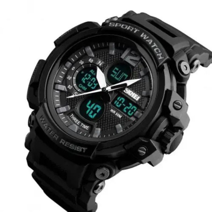 Годинник наручний чоловічий SKMEI 1343BK BLACK, годинник тактичний протиударний. Колір: чорний