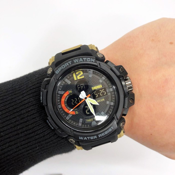 Прості електронні наручні чоловічі годинники SKMEI 1343KH KHAKI, Чоловічі тактичні військові годинники FZ-52