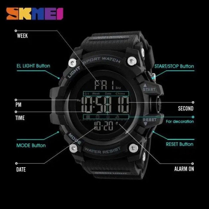 Водостійкий тактичний годинник SKMEI 1384BK BLACK, Годинники військові з офіційною гарантією BX-39