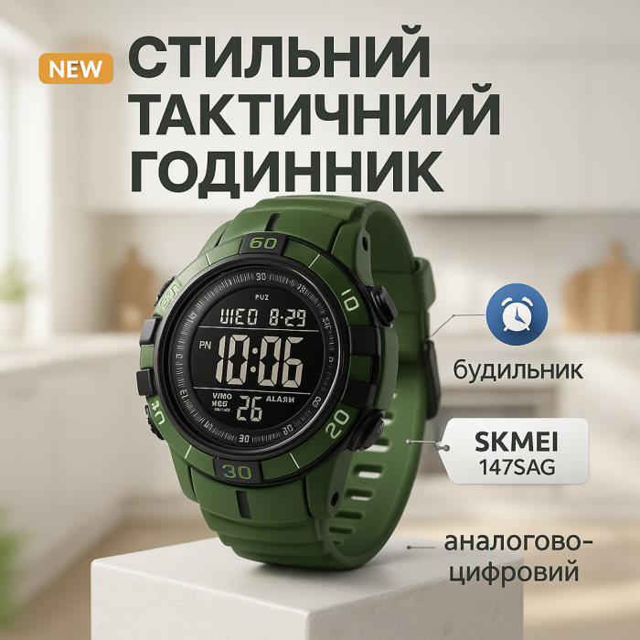 Годинник наручний чоловічий SKMEI 1475AG ARMY GREEN, брендовий чоловічий годинник, годинник для чоловіка. Колір: зелений
