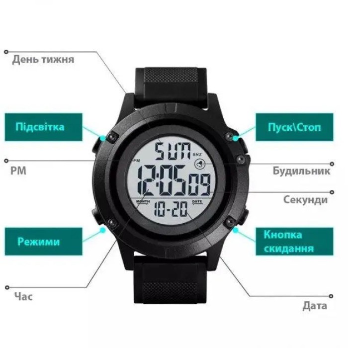Годинник наручний чоловічий SKMEI 1508BKWT BLACK, годинник наручний електронний тактичний. Колір: чорний