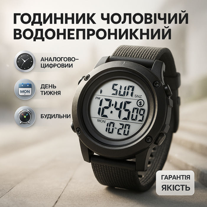 Водонепроникний годинник 50 м SKMEI 1508BKWT BLACK, Водонепроникний електронний годинник ST-41