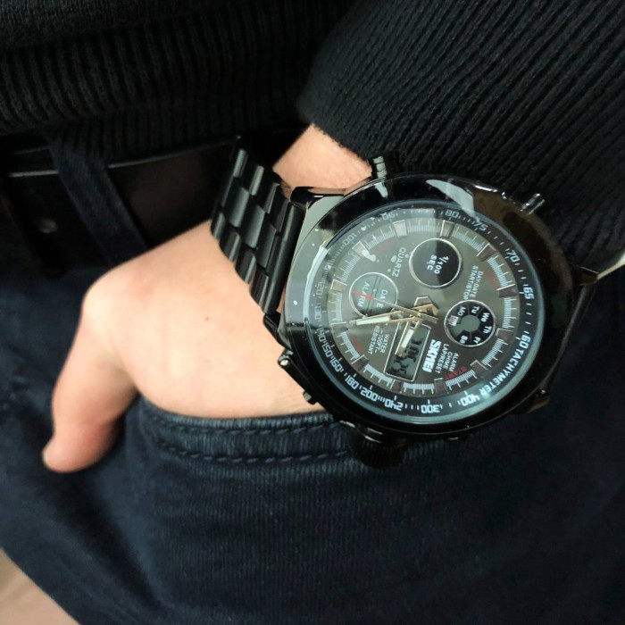 Наручний чоловічий класичний бізнес-годинник SKMEI 1515BK BLACK, Крутий чоловічий годинник LV-17